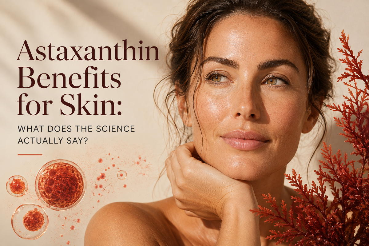 Close-up of healthy glowing skin illustrating the antioxidant benefits of astaxanthin for pro-ageing