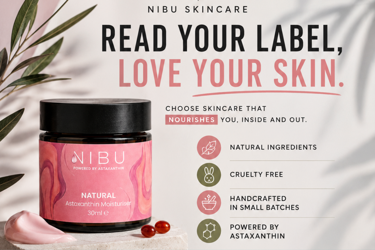 Woman reading a natural skincare product label to check for clean and science-backed ingredients