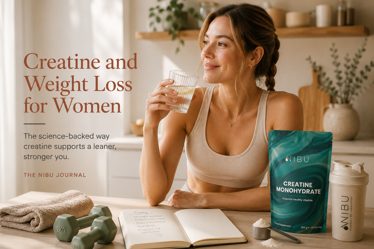 Woman in midlife exercising to support healthy weight management with creatine supplementation