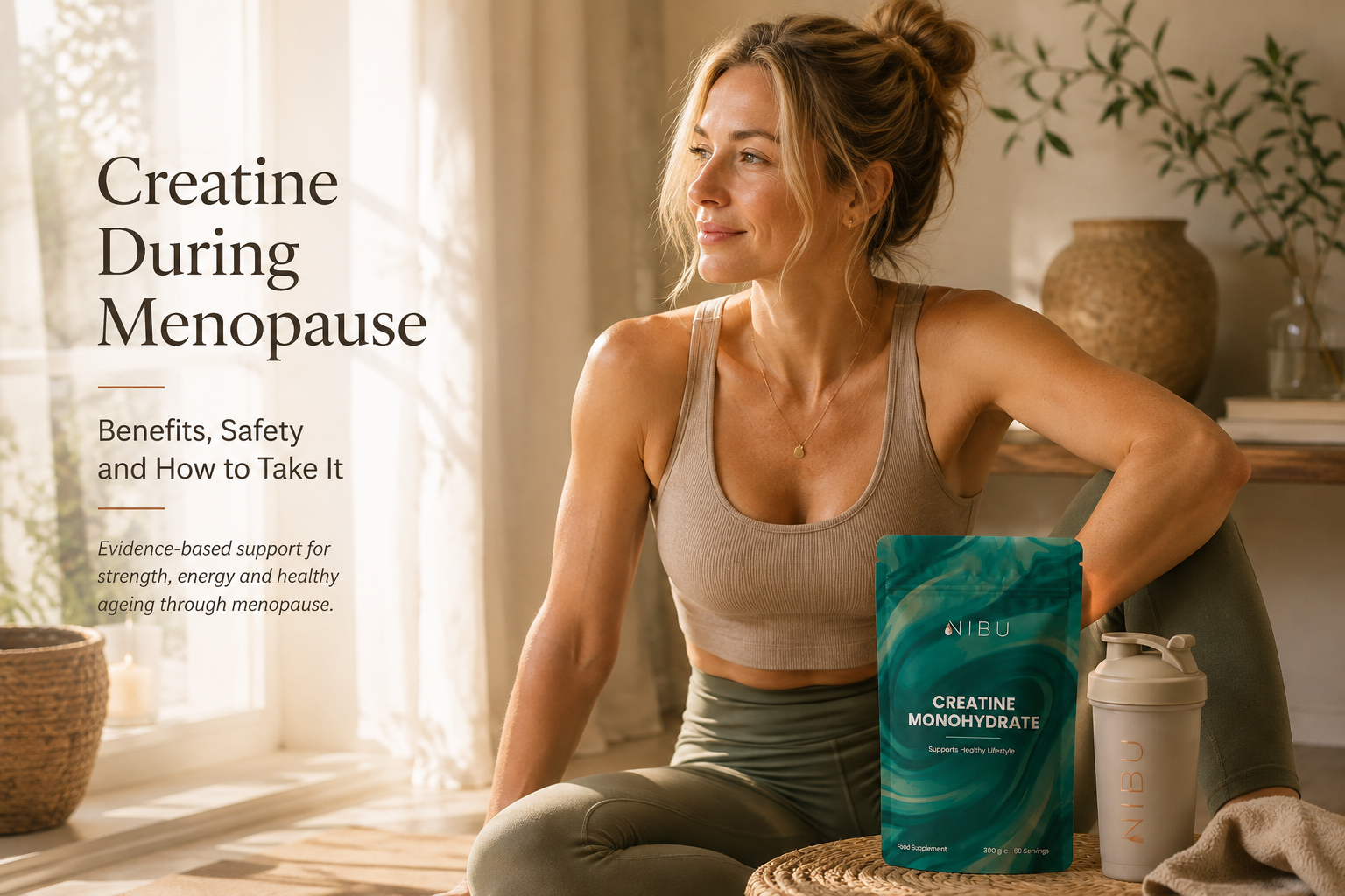 Woman in midlife supporting healthy ageing through strength training and creatine.