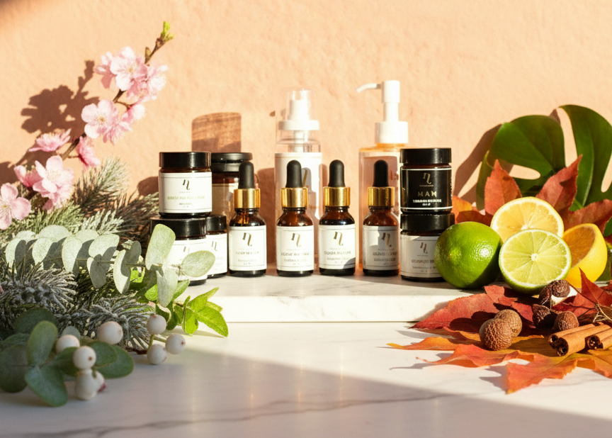 Woman with radiant glowing skin following the Nibu Naturals seasonal skincare routine