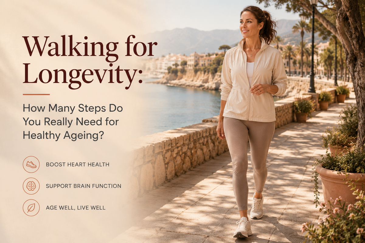 Woman walking outdoors in nature representing the longevity and healthy ageing benefits of daily walking